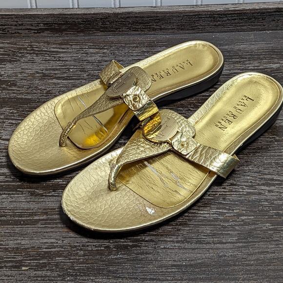 Ralph Lauren Women's Kalana Gold Flip Flop Dress Slip On Sandal Size 8B - Picture 3 of 6